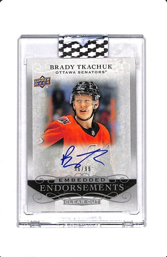 2019-20 UD CLEAR CUT EMBEDDED ENDORSEMENTS BRADY TKACHUK AUTO 96/99 #EE-BT