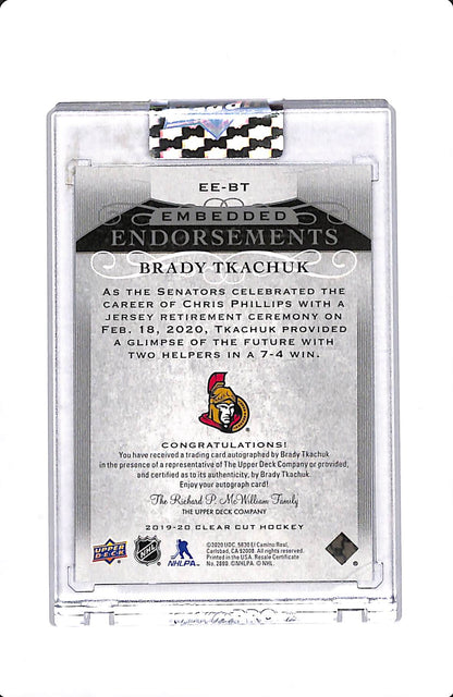 2019-20 UD CLEAR CUT EMBEDDED ENDORSEMENTS BRADY TKACHUK AUTO 96/99 #EE-BT