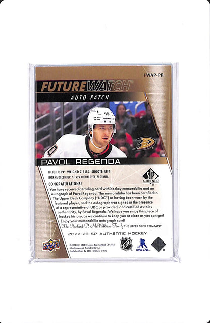 2022-23 UPPER DECK SP AUTHENTIC PAVOL REGENDA FUTURE WATCH AUTO PATCH /100 #FWAP-PR