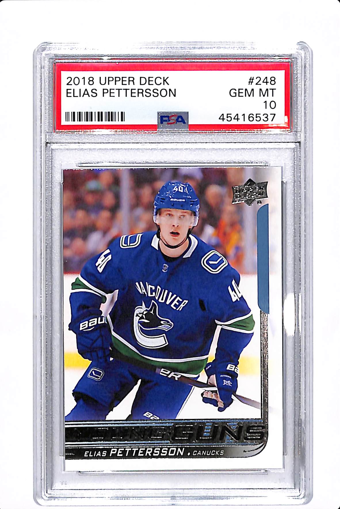 2018-19 UPPER DECK SERIES 1 ELIAS PETTERSON YOUNG GUNS PSA 10 #248