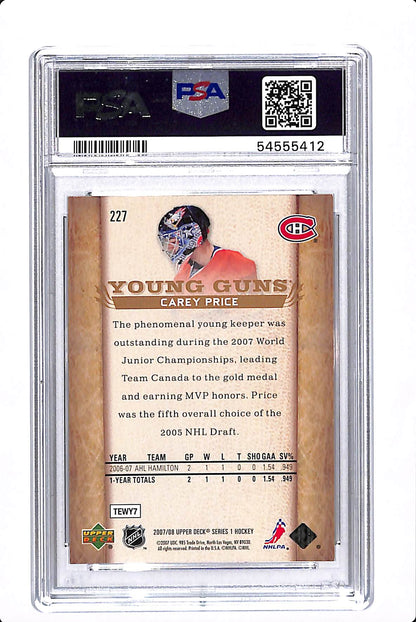 2007-08 UPPER DECK SERIES 2 CAREY PRICE YOUNG GUNS PSA 9 #227