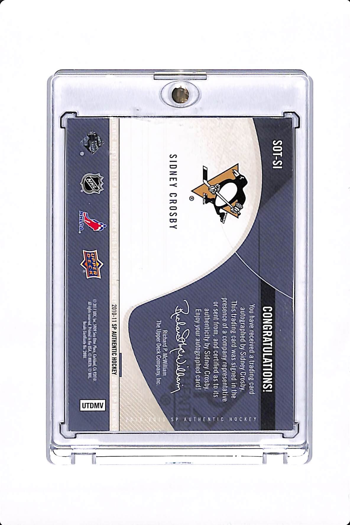 2010-11 UPPER DECK SP AUTHENTIC SIDNEY CROSBY SIGN OF THE TIMES AUTO