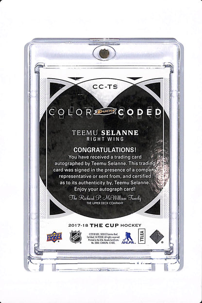 2017-18 UPPER DECK THE CUP TEEMU SELANNE COLOR CODED AUTO /33 #CC-TS