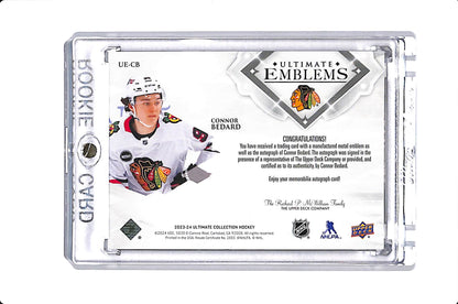 2023-24 UPPER DECK ULTIMATE CONNOR BEDARD ULTIMATE EMBLEMS ROOKIE AUTO #UE-CB