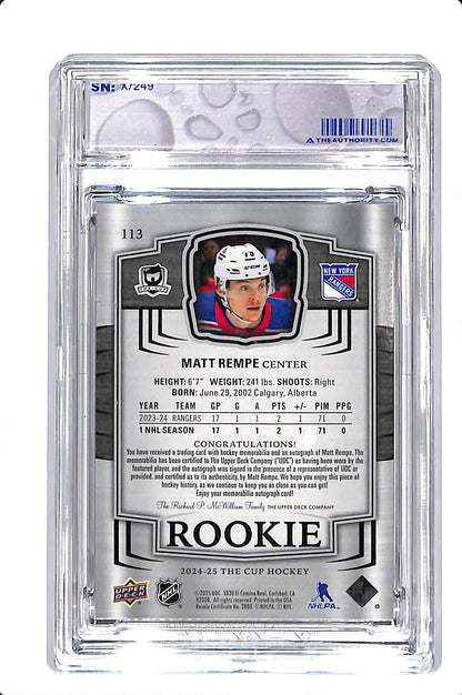 2024-25 UPPER DECK THE CUP MATT REMPE ROOKIE AUTO PATCH /249 #113