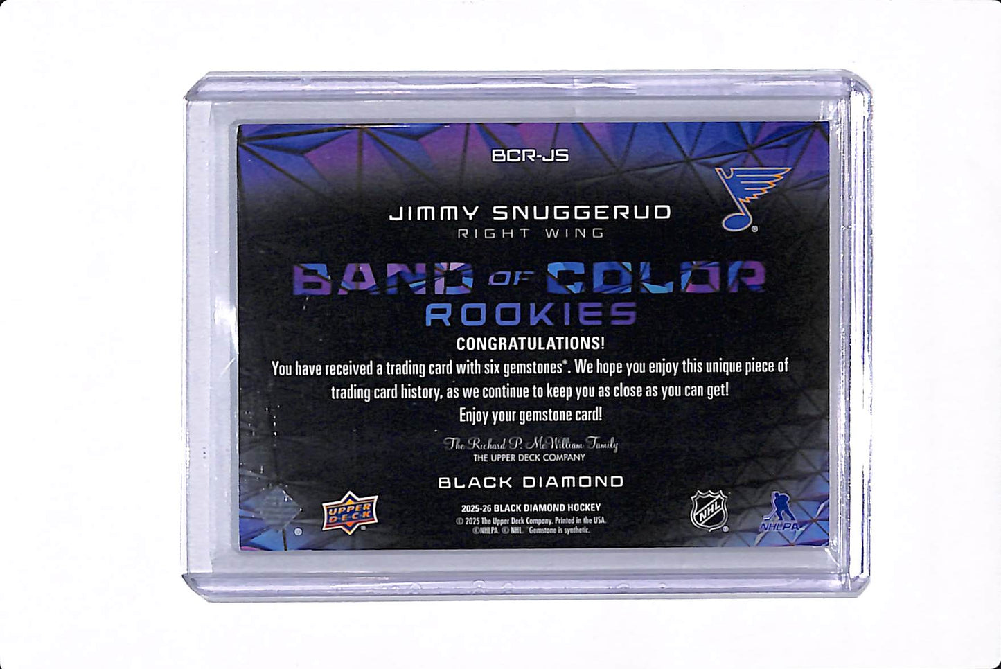 2025-26 UPPER DECK BLACK DIAMOND JIMMY SNUGGERUD BAND OF COLOR ROOKIES /26 #BCR-JS