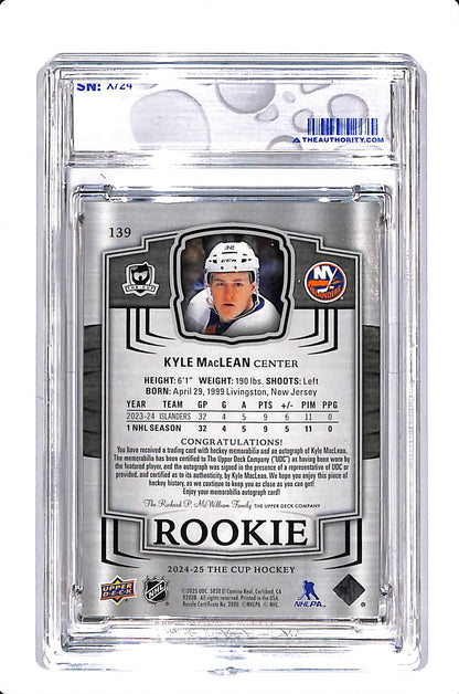 2024-25 UPPER DECK THE CUP KYLE MACLEAN ROOKIE AUTO PATCH /24 #139