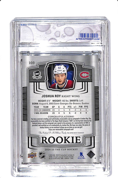 2024-25 UPPER DECK THE CUP JOSHUA ROY ROOKIE AUTO PATCH /249 #103