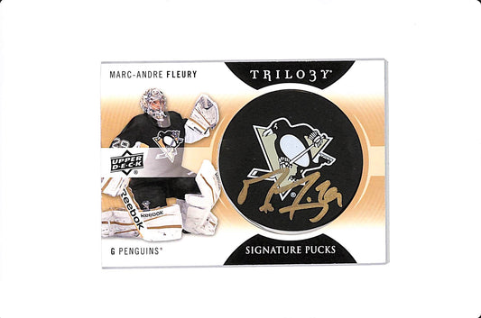 2013-14 UPPER DECK TRILOGY MARC-ANDRE FLEURY SIGNATURE PUCKS #SP-MF