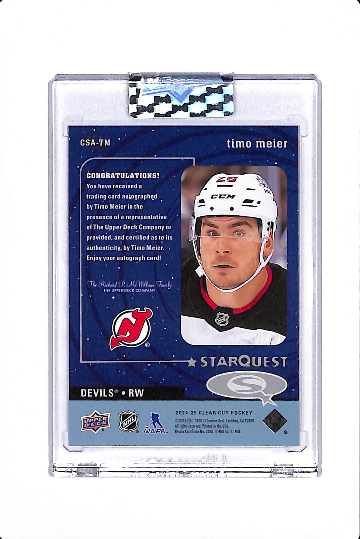 2024-25 UPPER DECK CLEAR CUT TIMO MEIER STARQUEST AUTO #CSA-TM
