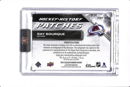 2025-26 UPPER DECK BLACK DIAMOND RAY BOURQUE HOCKEY HISTORY PATCHES AUTO /25 #HHP-RB