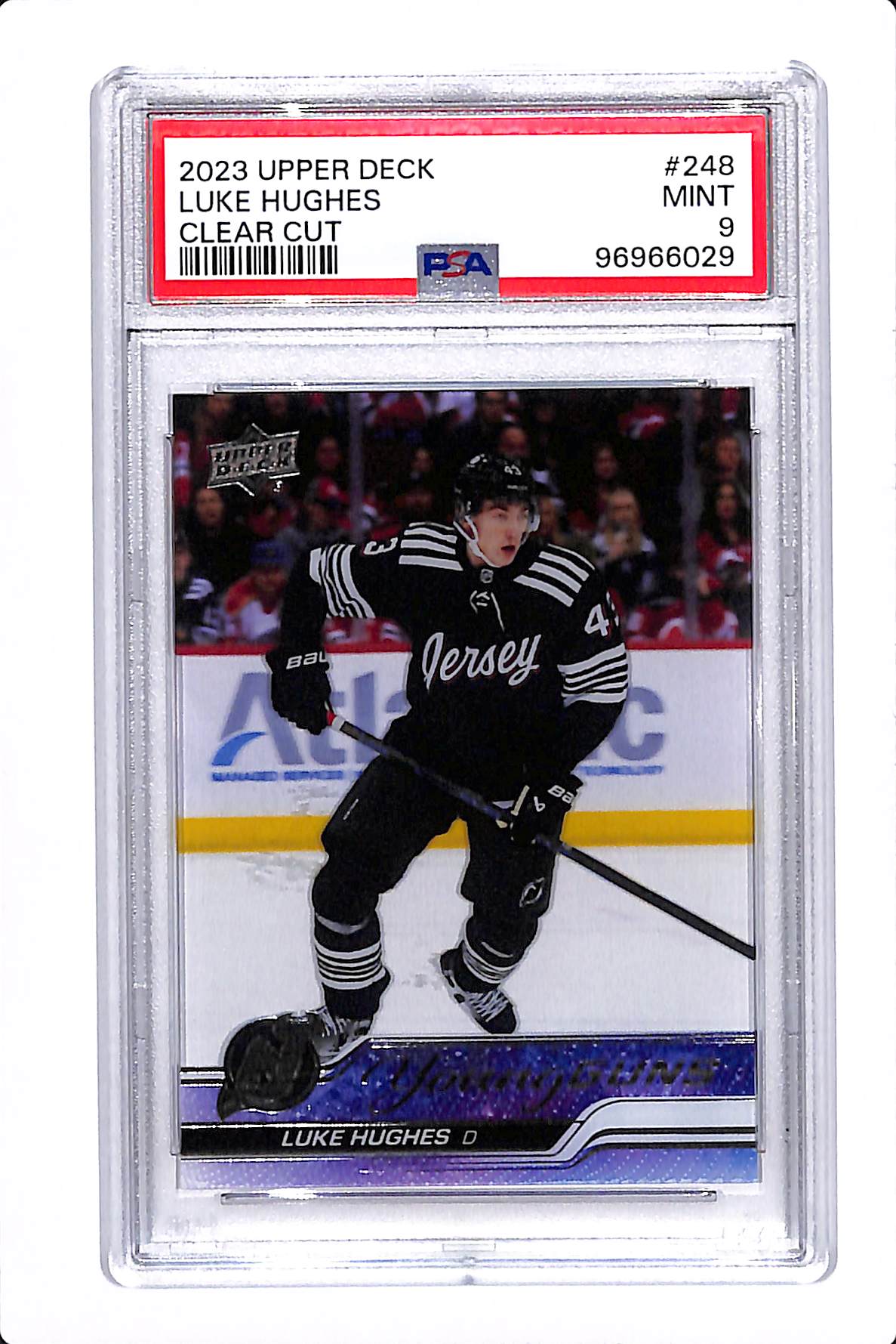 2023-24 UPPER DECK LUKE HUGHES CLEAR CUT YOUNG GUNS PSA 9 #248