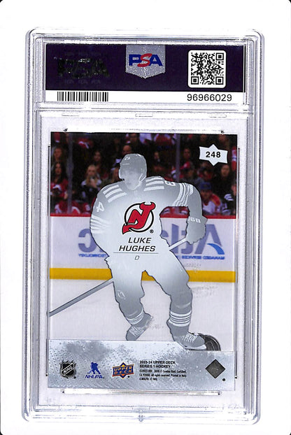 2023-24 UPPER DECK LUKE HUGHES CLEAR CUT YOUNG GUNS PSA 9 #248