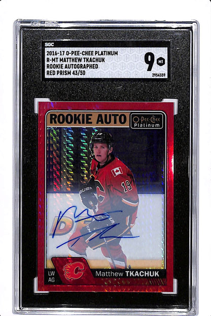 2016-17 O-PEE-CHEE PLATINUM MATTHEW THACHUK ROOKIE AUTO RED PRISM /50 SGC 9 #R-MT
