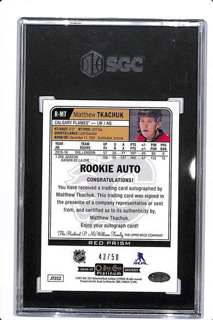2016-17 O-PEE-CHEE PLATINUM MATTHEW THACHUK ROOKIE AUTO RED PRISM /50 SGC 9 #R-MT