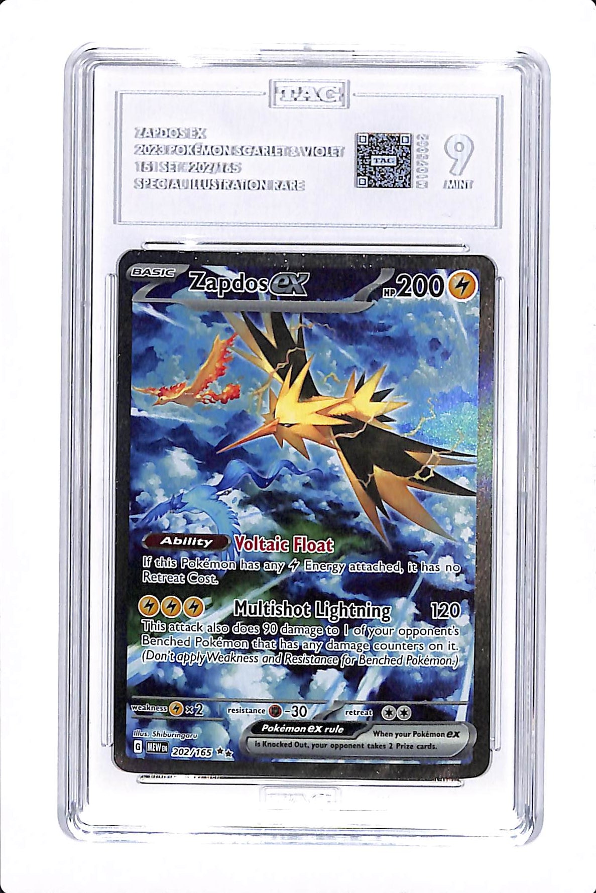 2023 POKEMON SCARLET & VIOLET ZAPDOS EX SPECIAL ILLUSTRATION RARE TAG 9 #202