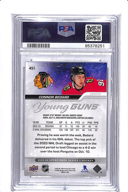 2023-2024 UPPER DECK CONNOR BEDARD YOUNG GUNS PSA 9 #451