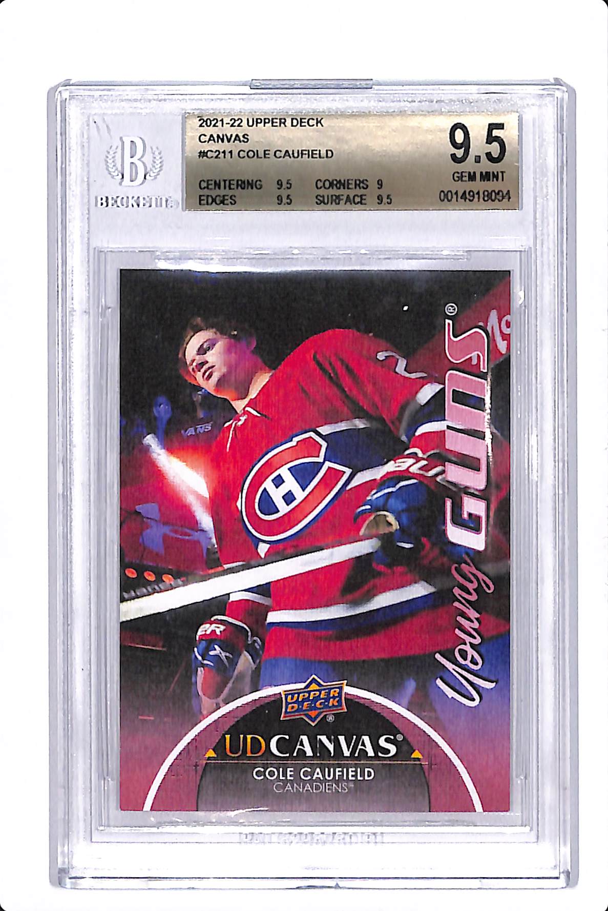 2021-22 UPPER DECK SERIES 2 COLE CAUFIELD YOUNG GUNS CANVAS BGS 9.5 #C211