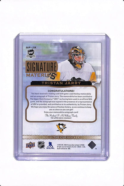 2022-23 UPPER DECK THE CUP HOCKEY TRISTAN JARRY SIGNATURE MATERIALS /99 #SP-JA