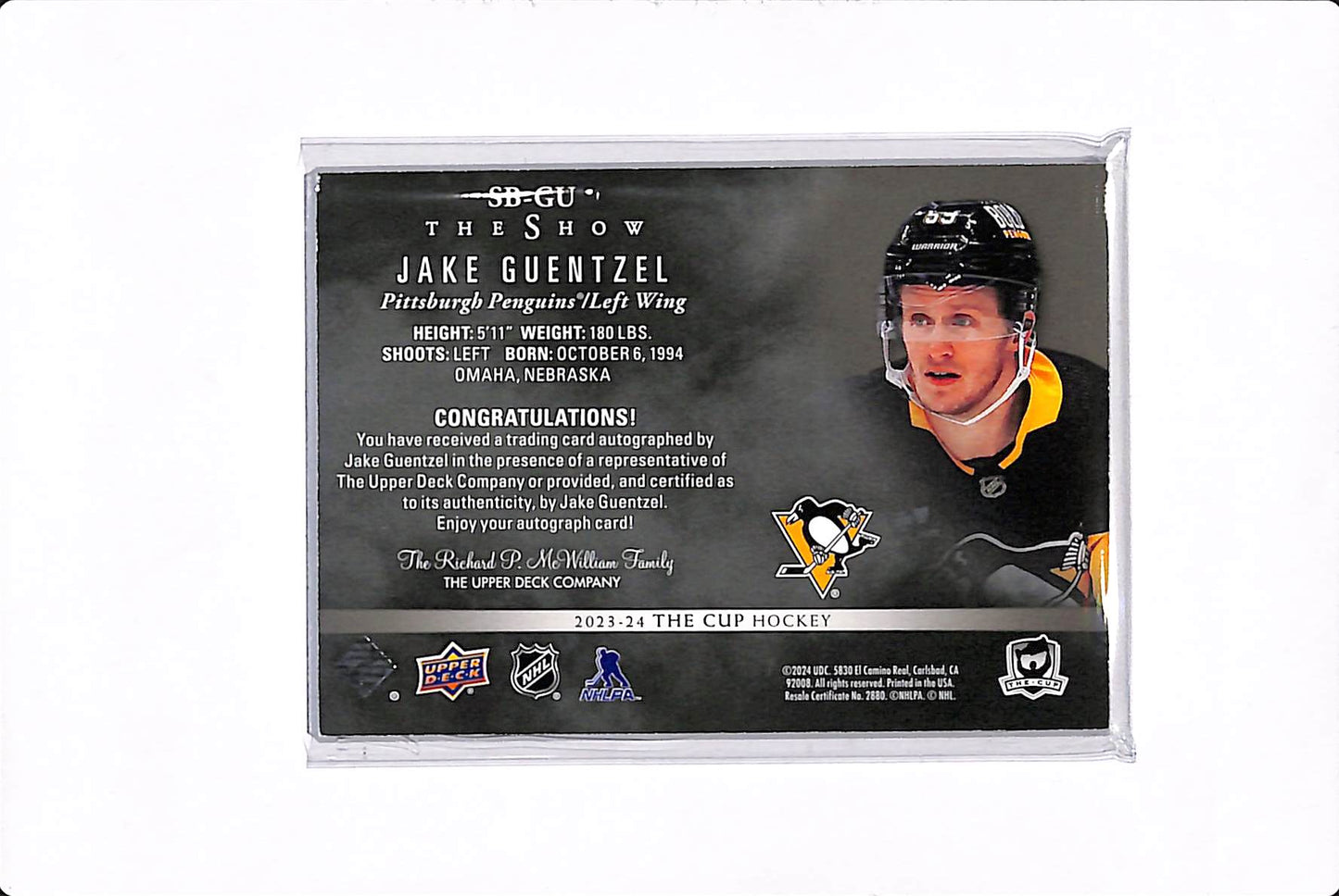 2024-25 UPPER DECK THE CUP JAKE GUENTZEL THE SHOW SIGNATURES BLACK #SB-GU