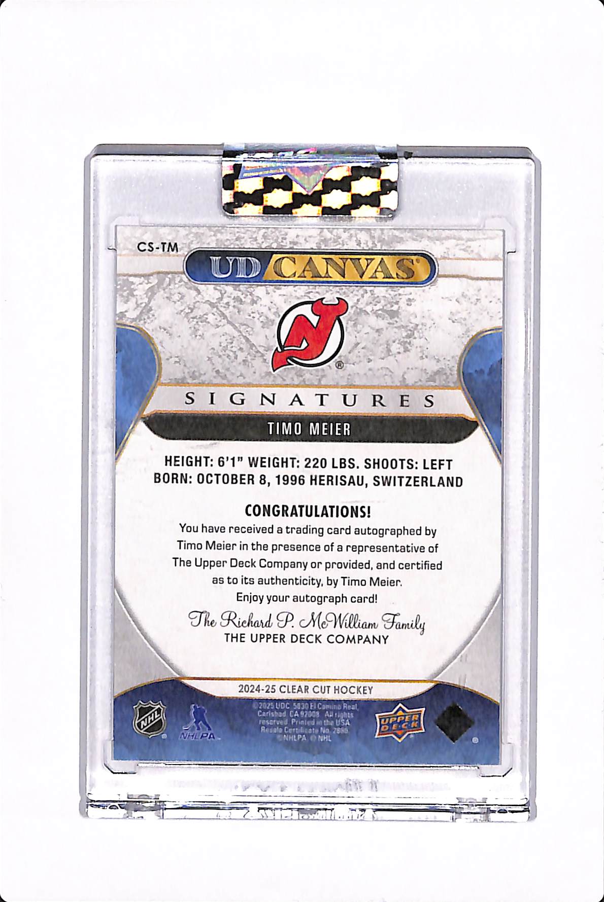 2024-25 UPPER DECK CLEAR CUT TIMO MEIER UD CANVAS SIGNATURES #CS-TM