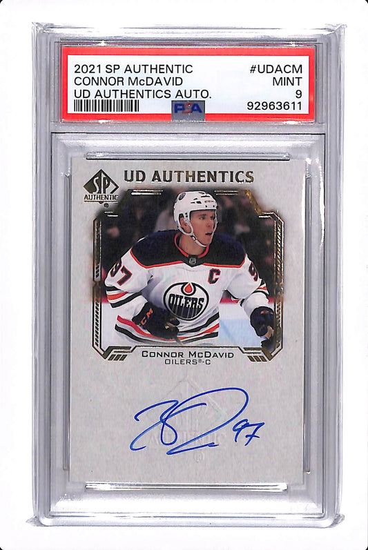 2021-22 SP AUTHENTIC CONNOR MCDAVID UD AUTHENTICS AUTO PSA 9 #UDA-CM