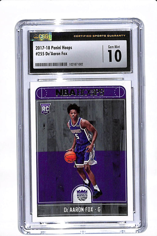 2017-18 PANINI HOOPS DE'AARON FOX ROOKIE #255 CSG 10