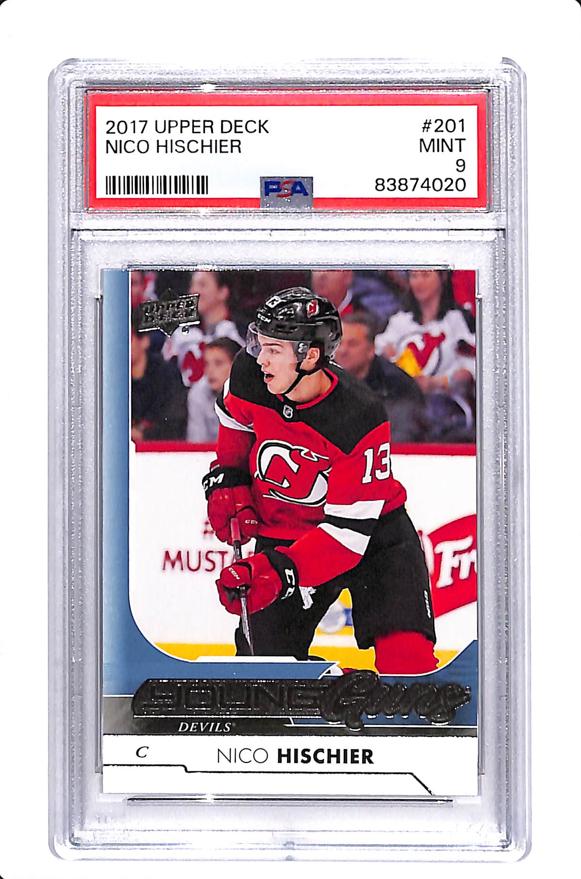 2017-18 UPPER DECK SERIES 1 NICO HISCHIER GUNS PSA 9 #201
