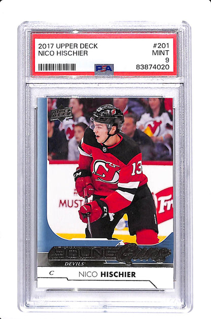 2017-18 UPPER DECK SERIES 1 NICO HISCHIER GUNS PSA 9 #201