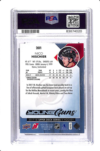2017-18 UPPER DECK SERIES 1 NICO HISCHIER GUNS PSA 9 #201