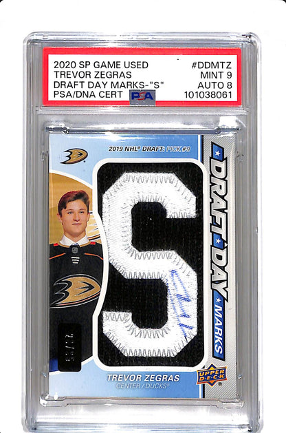 2020 UPPER DECK SP GAME USED TREVOR ZEGRAS DRAFT DAY MARKS "S" /35 PSA 9 AUTO 8