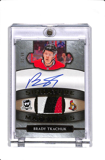 2018-19 UPPER DECK THE CUP BRADY TKACHUK SIGNATURE MATERIALS /99 #SP-BT