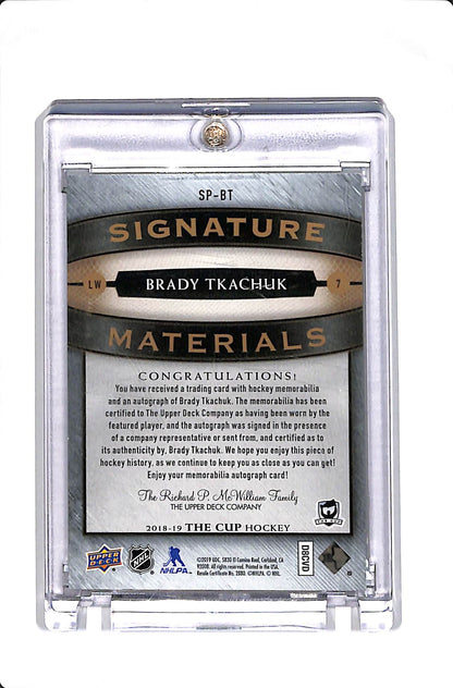 2018-19 UPPER DECK THE CUP BRADY TKACHUK SIGNATURE MATERIALS /99 #SP-BT