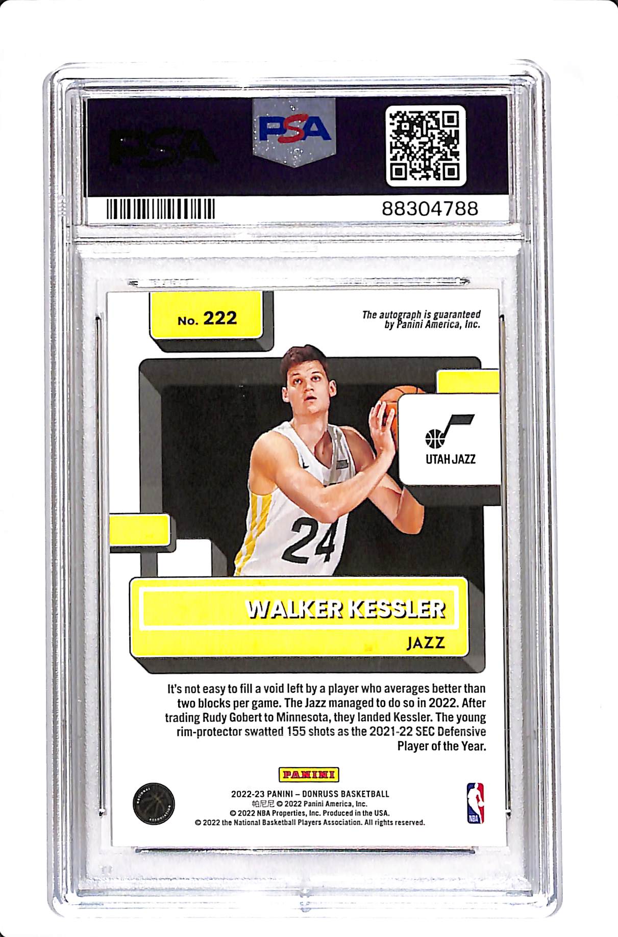 2022 PANINI DONRUSS WALKER KESSLER RATED ROOKIE SIGNATURE GOLD /10 PSA 9 #222