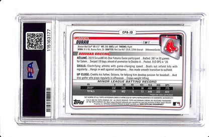 2020 BOWMAN CHROME JARREN DURAN SPECKLE REFRACTOR AUTO 075/299 PSA 10 #CPAJD