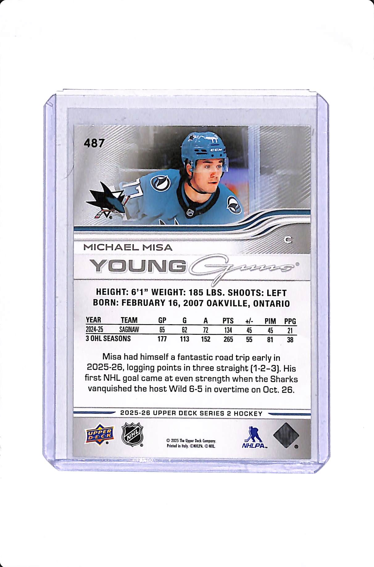 2025-26 UPPER DECK SERIES 2 MICHAEL MISA YOUNG GUNS DELUXE 218/250 #487
