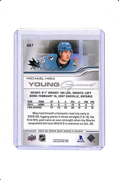 2025-26 UPPER DECK SERIES 2 MICHAEL MISA YOUNG GUNS DELUXE 218/250 #487