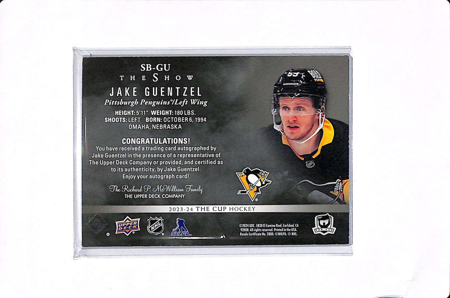 2023-24 UPPER DECK THE CUP JAKE GUENTZEL THE SHOW BLACK AUTO #SB-GU