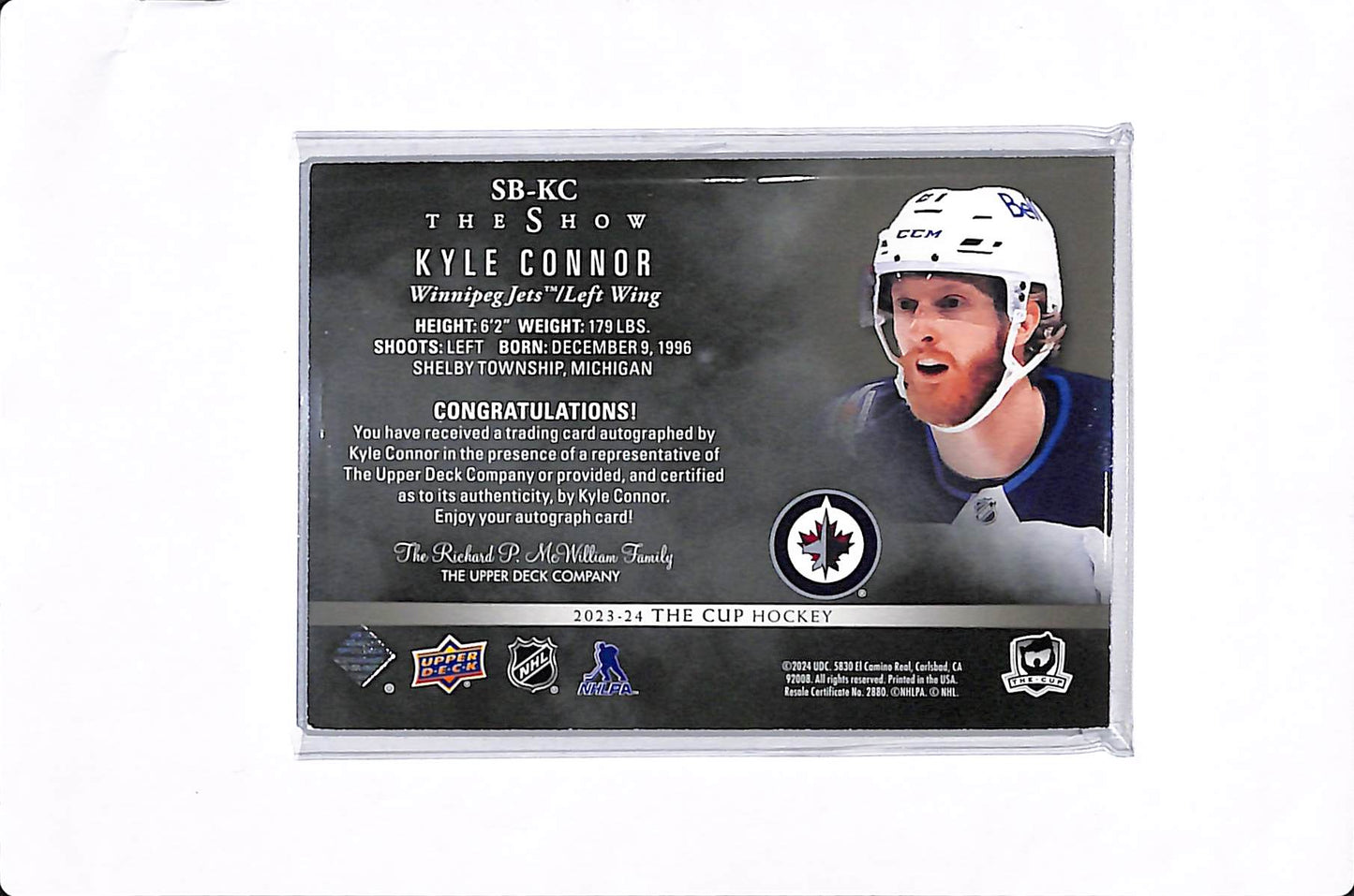 2023-24 UPPER DECK THE CUP KYLE CONNOR THE SHOW BLACK AUTO #SB-KC