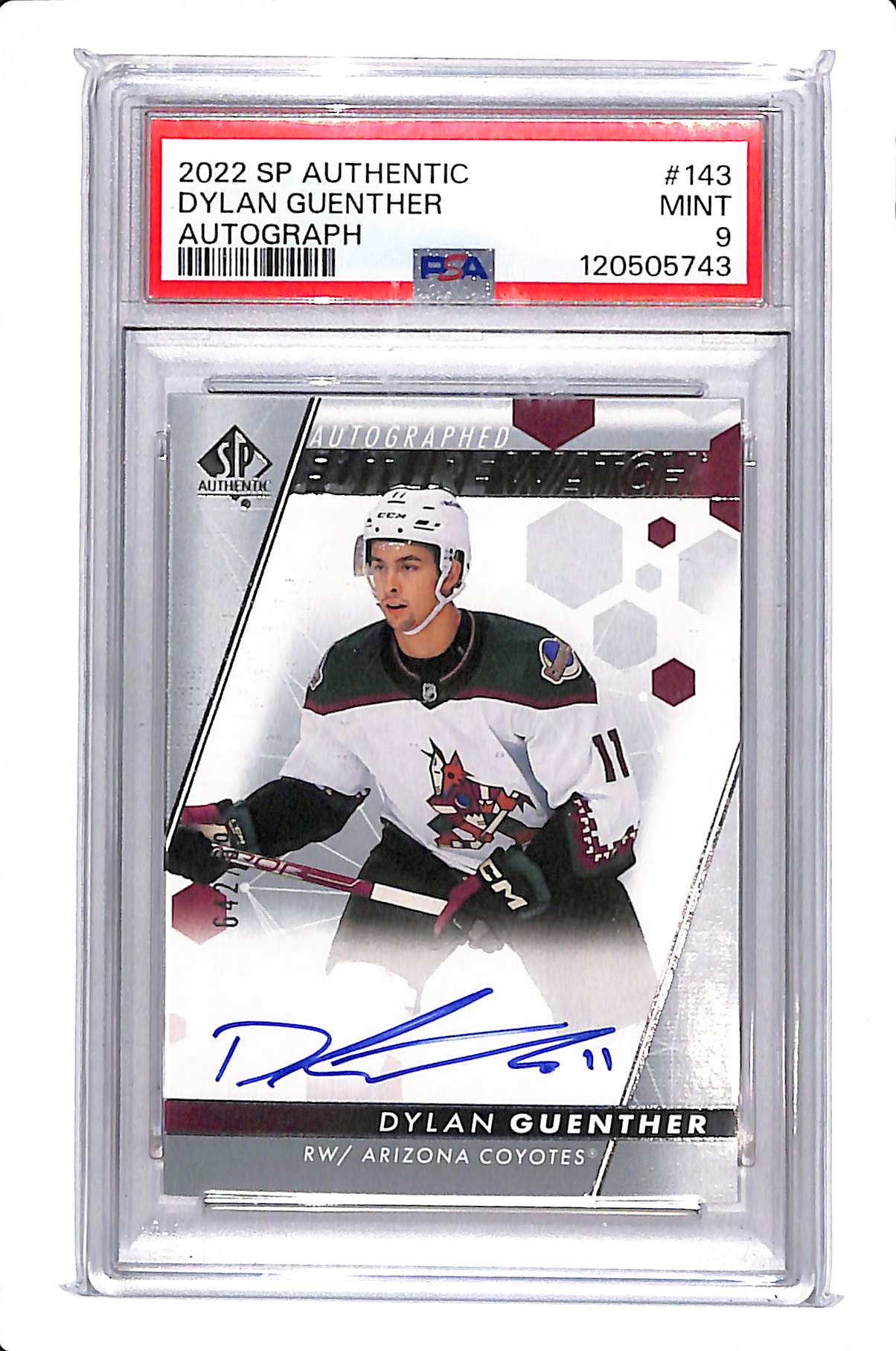 2022-23 UPPER DECK SP AUTHENTIC DYLAN GUENTHER FUTURE WATCH AUTO /999 PSA 9 #143