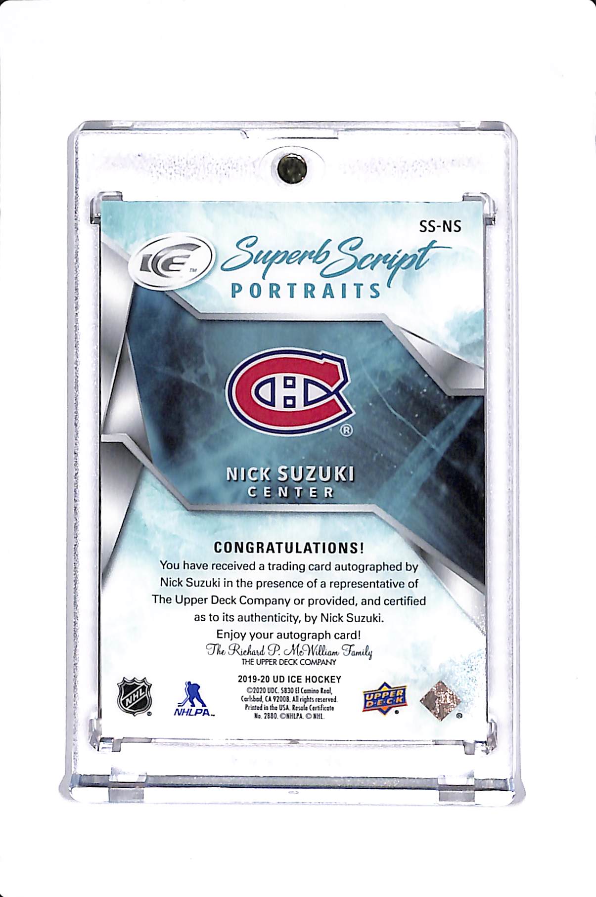 2019-20 UPPER DECK ICE NICK SUZUKI SUPERB SCRIPT PORTRAITS RC AUTO /10 #SS-NS