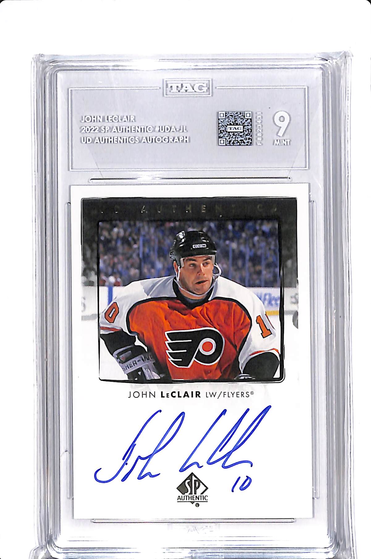 2022-23 UPPER DECK SP AUTHENTIC JOHN LECLAIR UD AUTHENTICS AUTO #UDA-JL TAG 9