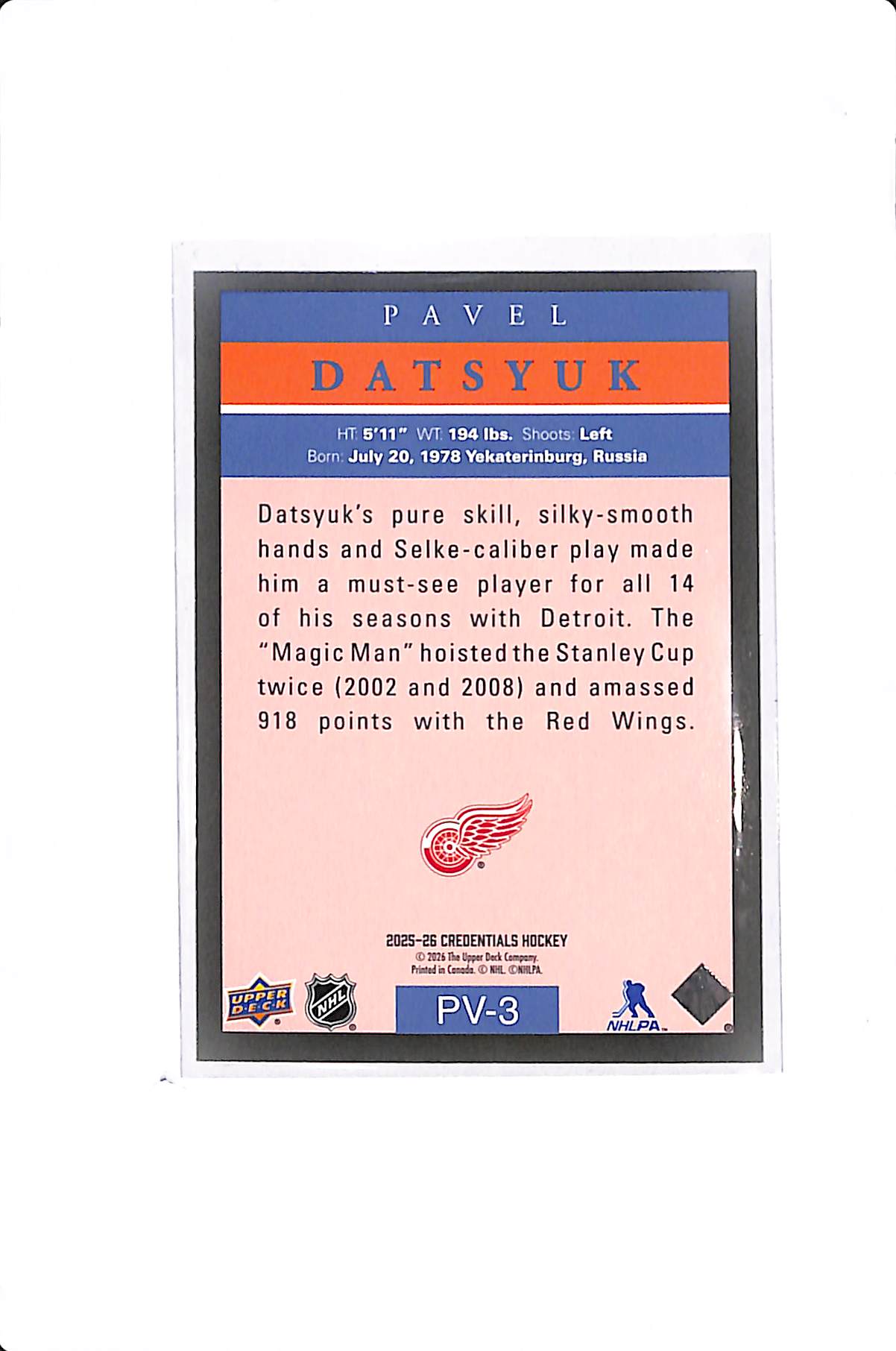2025-26 UPPER DECK CREDENTIALS PAVEL DATSYUK PRO VISION SSP #PV-3