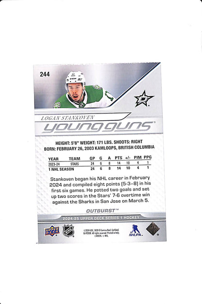 2024-25 UPPER DECK SERIES 1 LOGAN STANKOVEN YOUNG GUNS OUTBURST #244