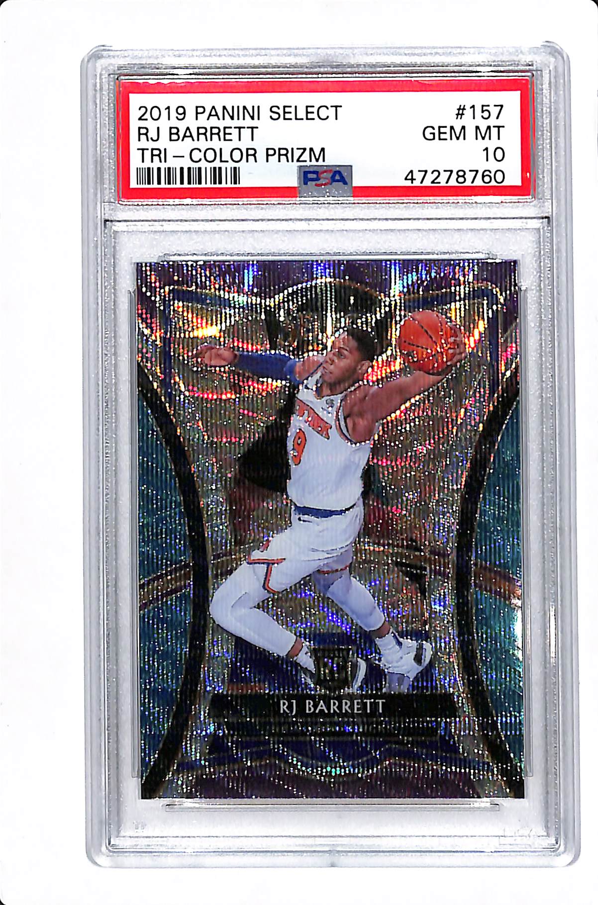 2019 PANINI SELECT RJ BARRETT TRI-COLOR PRIZM PREMIER LEVEL PSA 10 #157