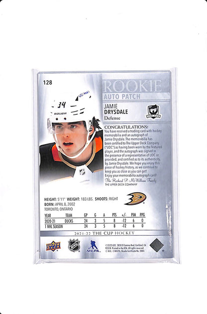 2021-22 UPPER DECK THE CUP JAMIE DRYSDALE ROOKIE AUTO PATCH /249 #128 3 CLR