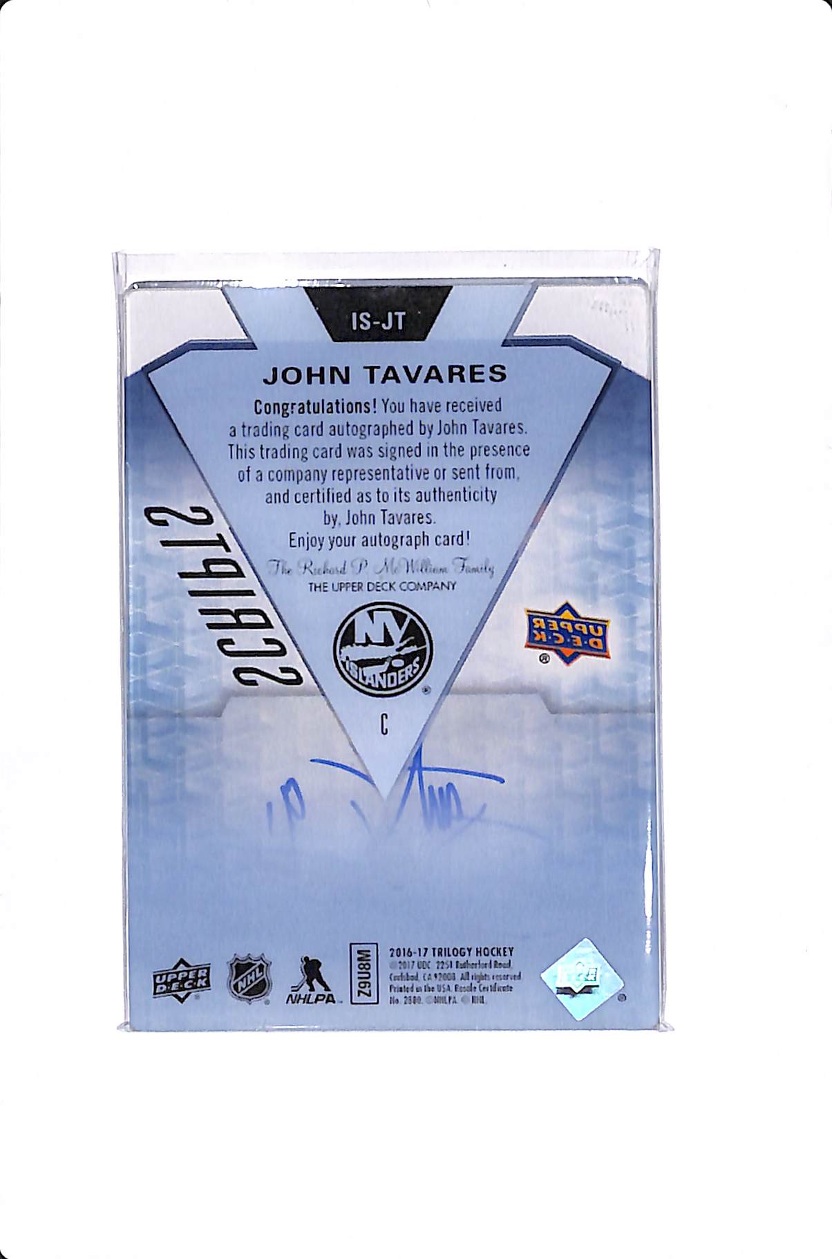 2016-17 UPPER DECK TRILOGY JOHN TAVARES ICE SCRIPTS #IS-JT