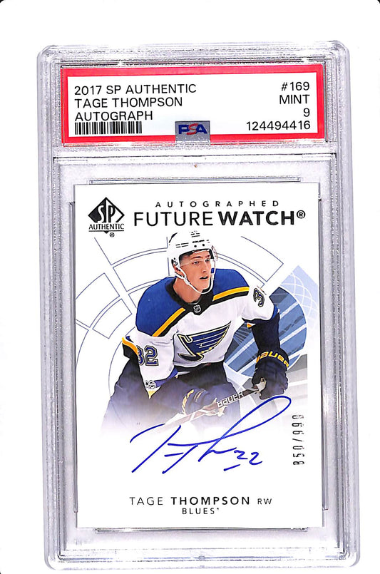 2017 UPPER DECK SP AUTHENTIC TAGE THOMPSON FUTURE WATCH AUTO /999 PSA 9 #169
