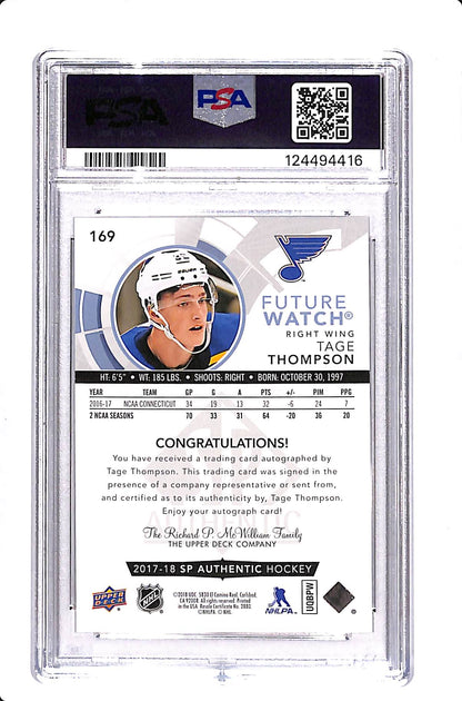 2017 UPPER DECK SP AUTHENTIC TAGE THOMPSON FUTURE WATCH AUTO /999 PSA 9 #169