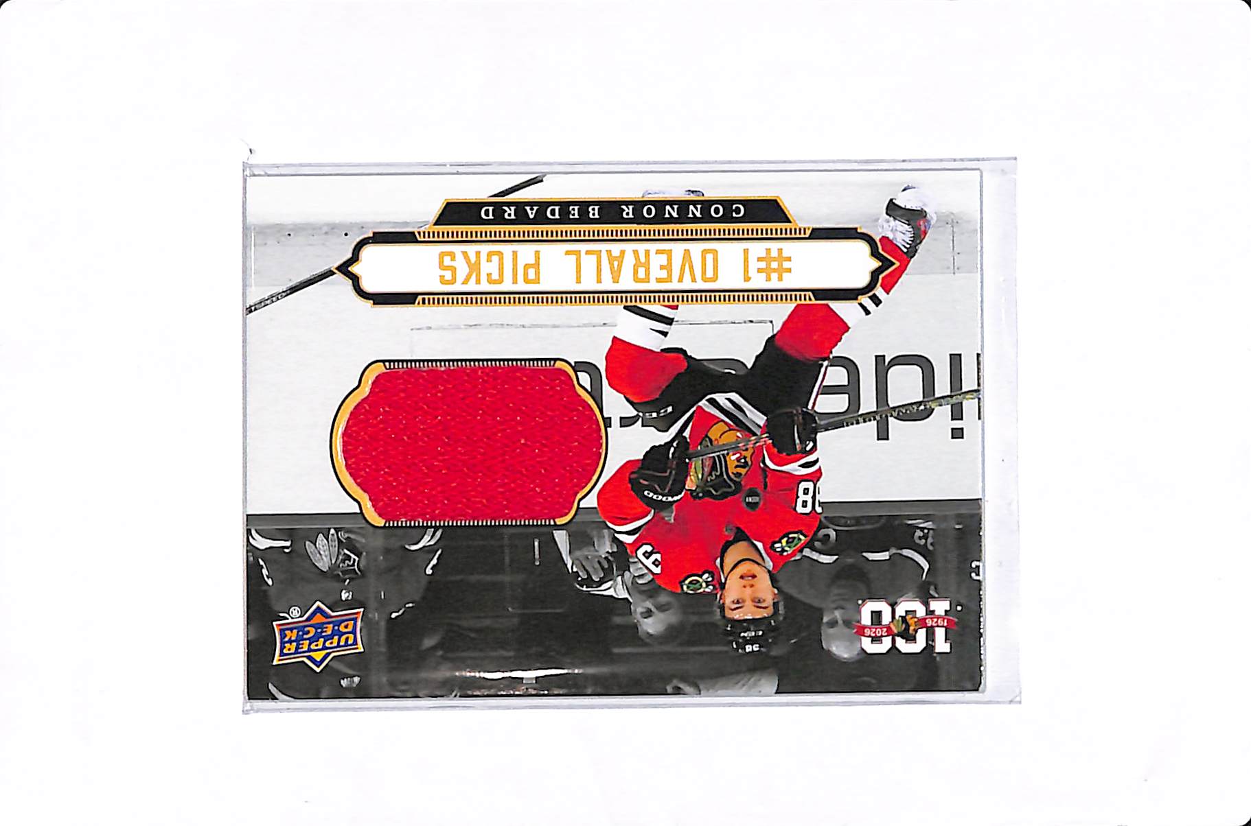 2025-26 UPPER DECK CHICAGO BLACKHAWKS CENTENNIAL CONNOR BEDARD #1 OVERALL PICKS PATCH #ONE-2